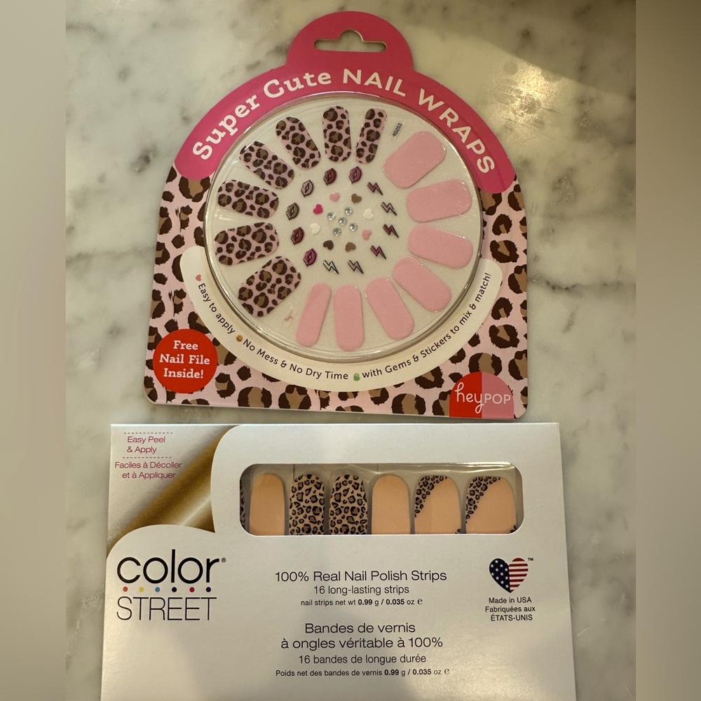 Color street and heyPop nail wraps leopard theme. Sealed.